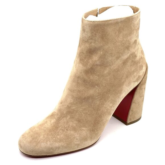 Christian Louboutin TURELA 85 Suede Block Heel Ankle Bootie Boots Lionne - Picture 7 of 14